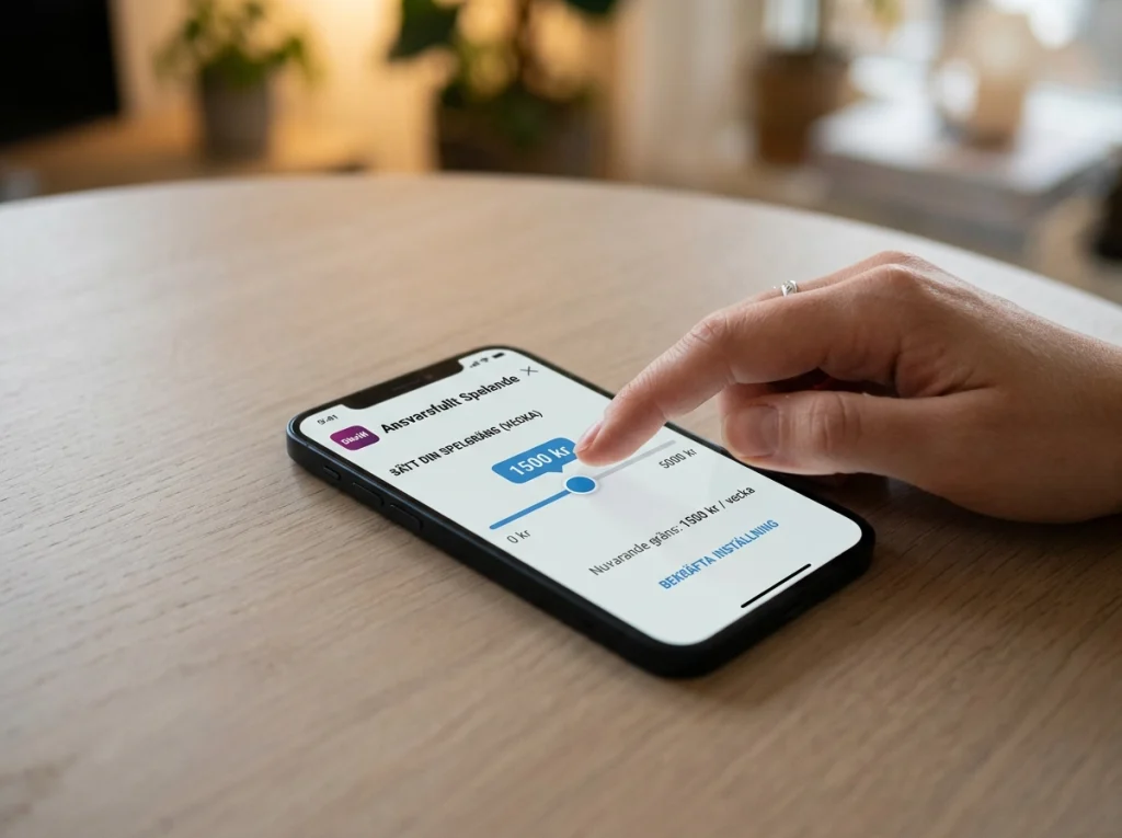 Skrill-app med insättningsgräns inställd bredvid Spelpaus-logotypen