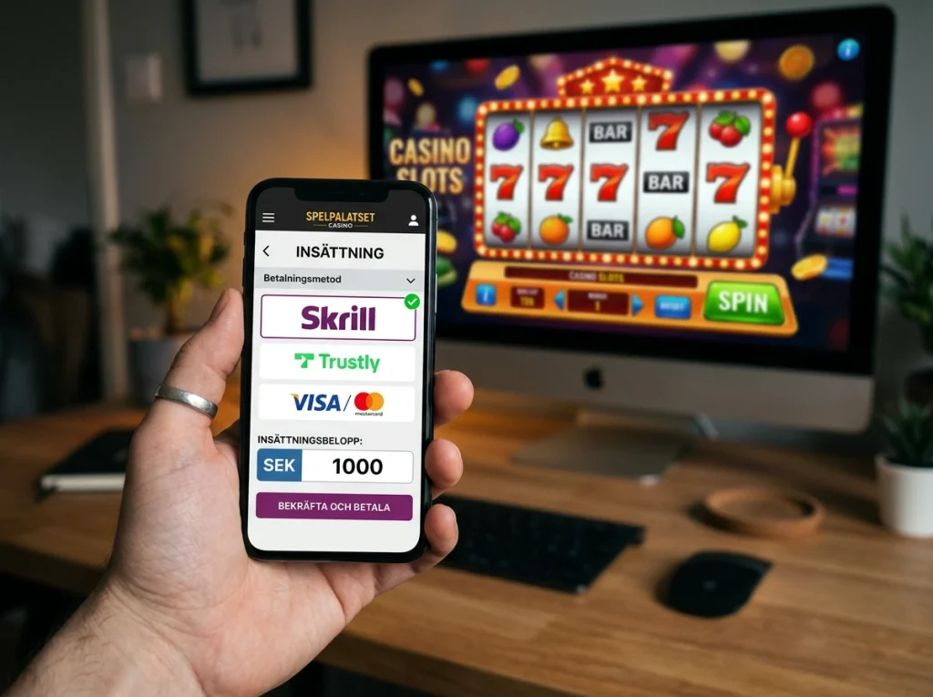 Skrill-betalning som genomförs på ett nätcasino med svenska kronor