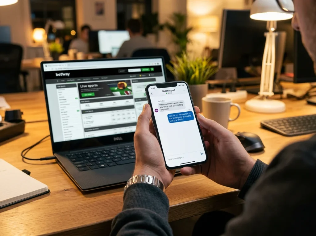 Skrill-appens hjälpsektion med chattfunktion öppen