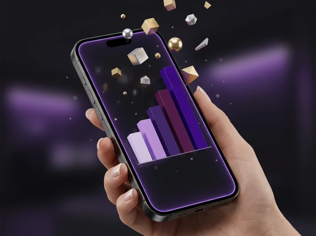 Smartphone med Skrill-appen som visar VIP-status och Knect-poäng