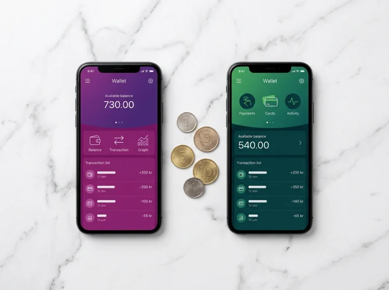 Två smartphones sida vid sida som visar Skrill- och Neteller-appar